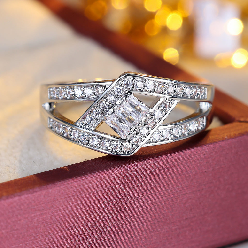Zircon-inlaid RingHollowed-out Cross DesignChic And Subtly Luxurious