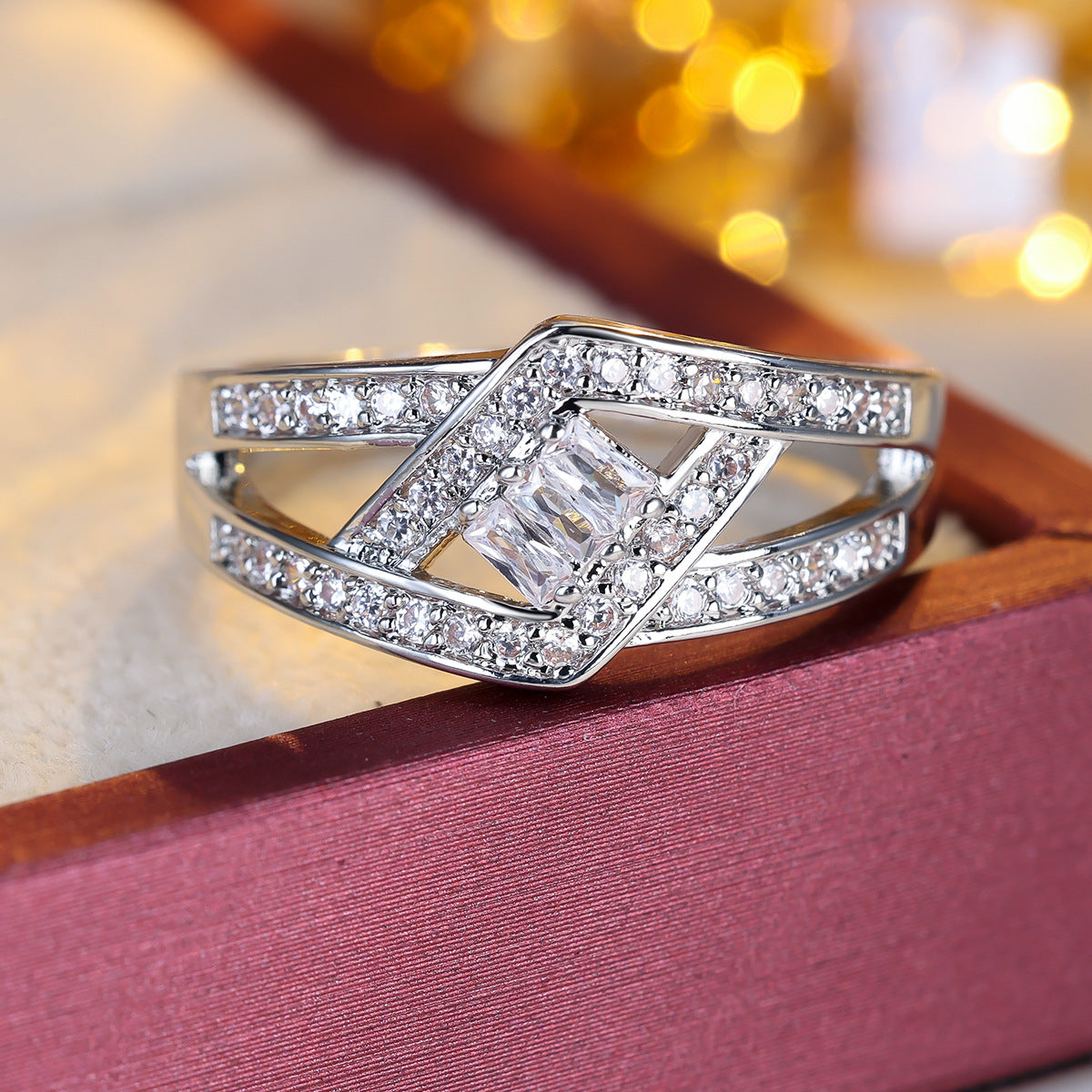 Zircon-inlaid RingHollowed-out Cross DesignChic And Subtly Luxurious
