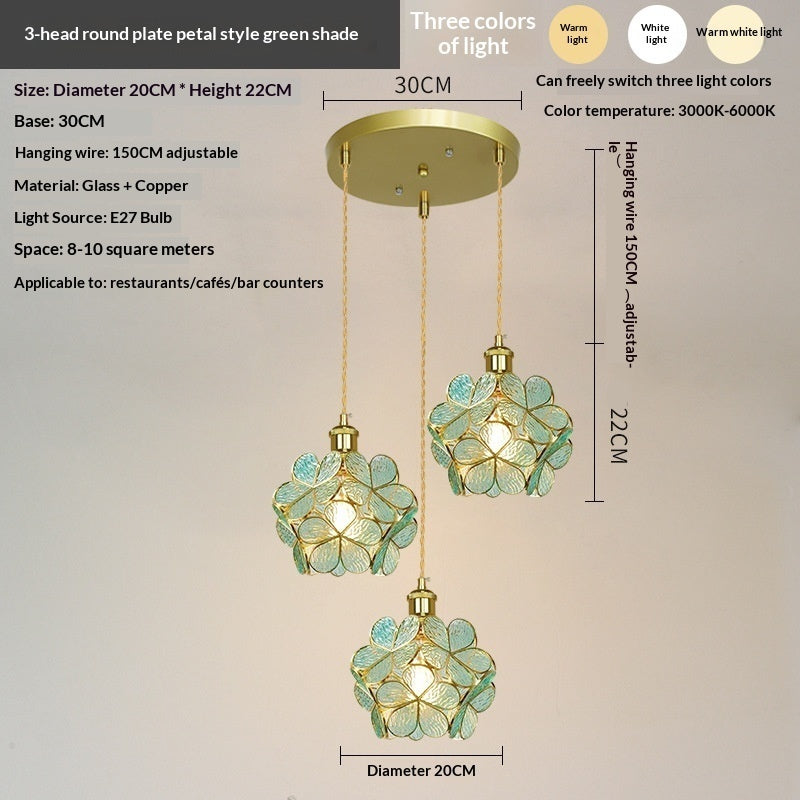 Japanese Style All Copper Glass Petal Pendant Lamp Restaurant Coffee Shop