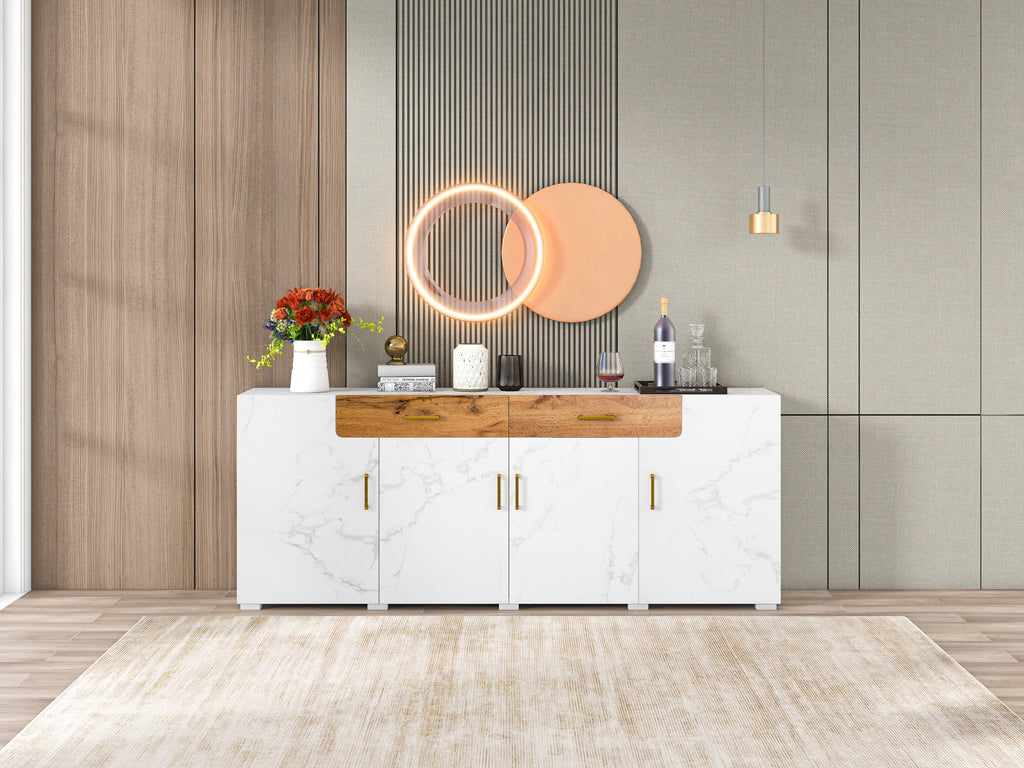 Sideboard, Kitchen Cabinet, Storage Cabinet, 208 X 39.5 X 80 Cm, Unit With 4 Doors And 2 Drawers, Sideboard Buffet