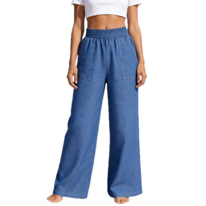New-style Loose-fitting Versatile Solid-color Ankle-length Denim Wide-leg Pants