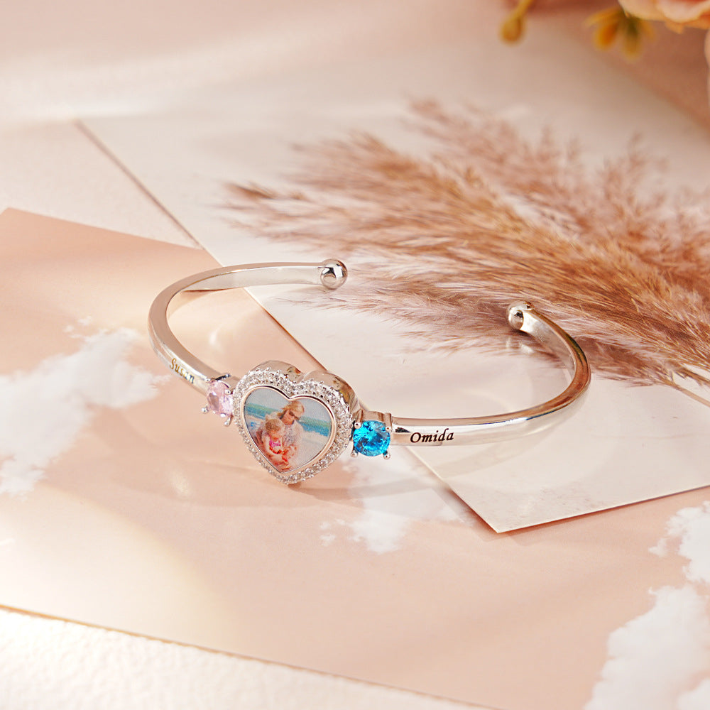 Birthday Stone Bracelet With Female Personality Engraved Name Handpiece
