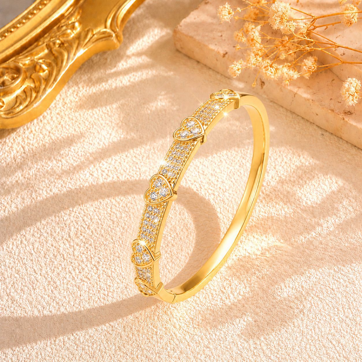 Three-dimensional Diamond-encrusted Heart Bracelet