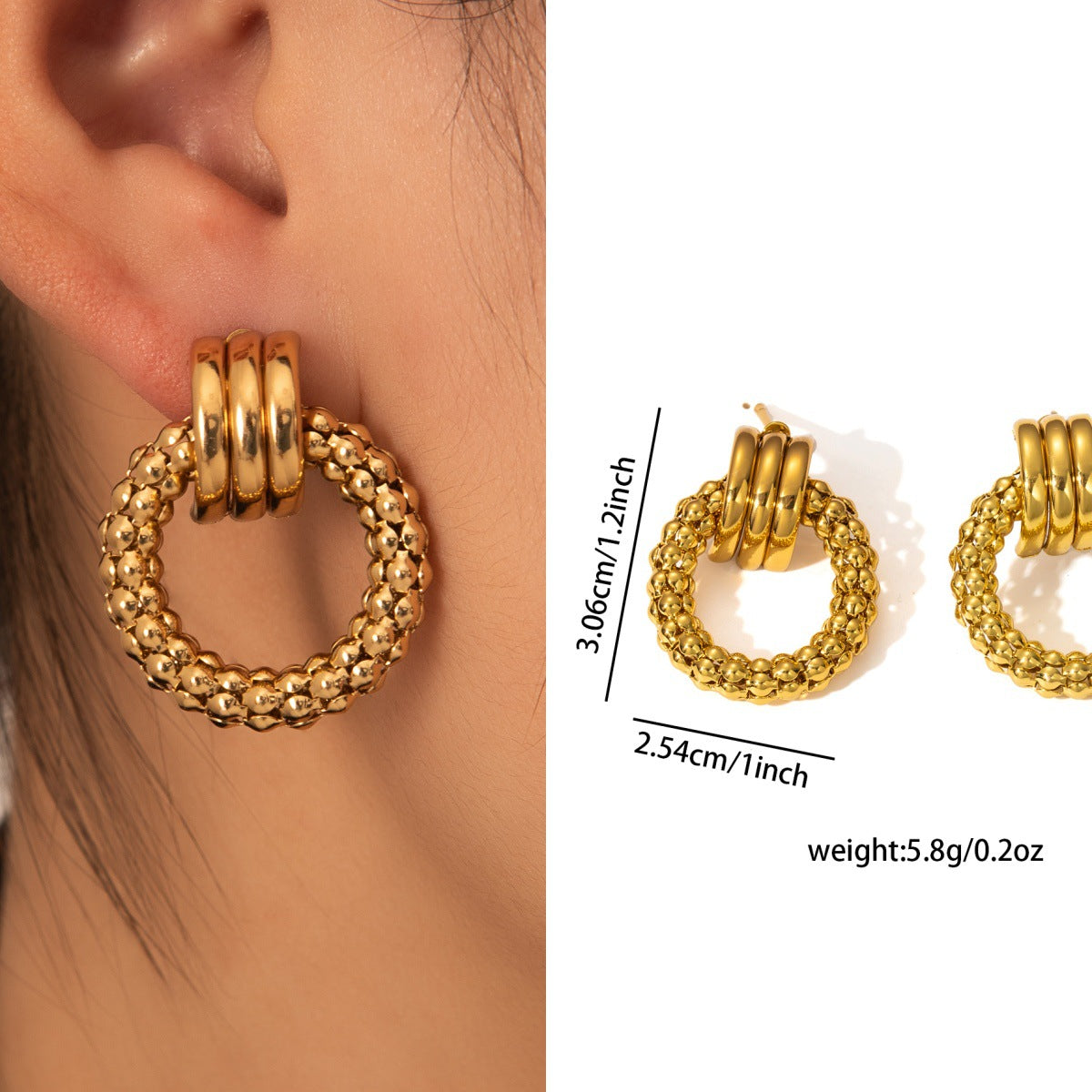 Elegant Gold Stainless Steel Titanium Steel Earrings, Niche High-End Light Luxury Style Colorfast Daily Wear Studs