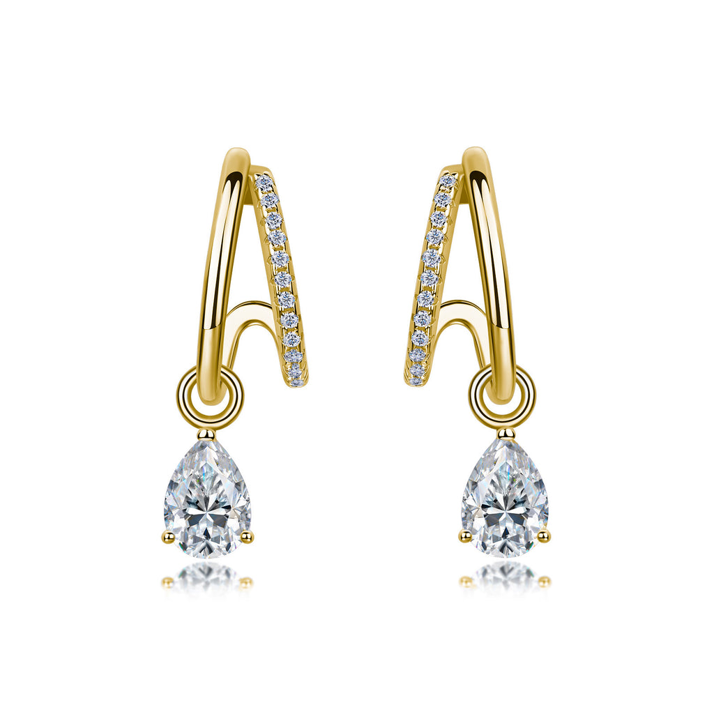 S925 Sterling Silver Double Hoop Drop Earrings, 5x7mm Pear Cut D-VVS1 Moissanite, Platinum Plated 3g Elegant Women's Jewelry Gift Box