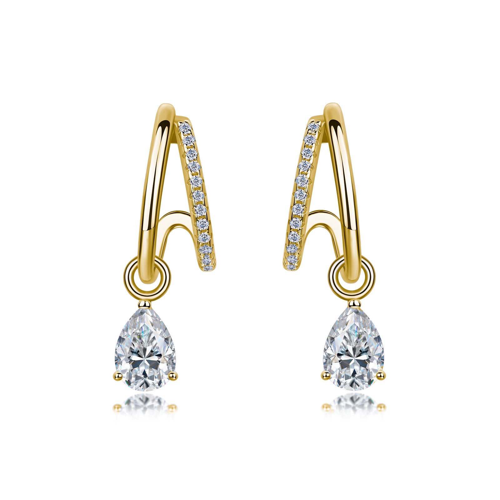 S925 Sterling Silver Double Hoop Drop Earrings, 5x7mm Pear Cut D-VVS1 Moissanite, Platinum Plated 3g Elegant Women's Jewelry Gift Box