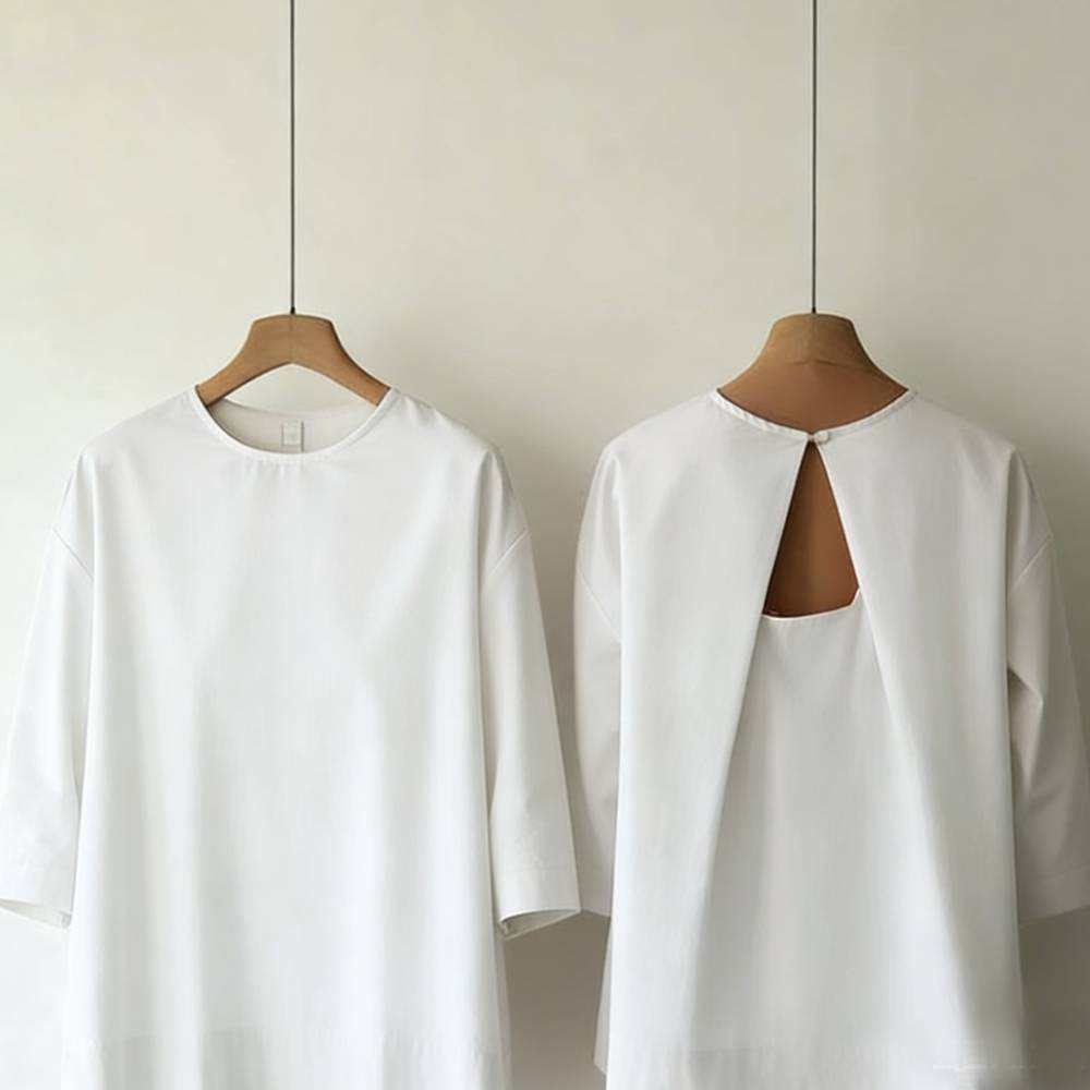 Womens Backless Top With A Round Neck And Three-quarter-length Sleeves