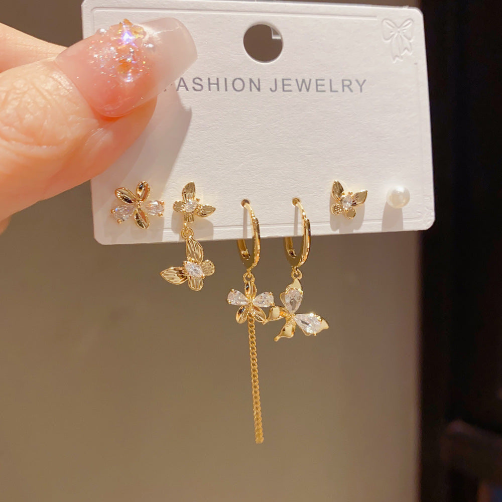 Personalized Metal Zircon Butterfly Petal Earring Set