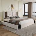 Double Bed With Wireless Charging USB C& 4 Drawers, Upholstered Bed Bed Frame 160x200cm, Slatted Base Made Of Wood-beige Velvet  Without Mattress