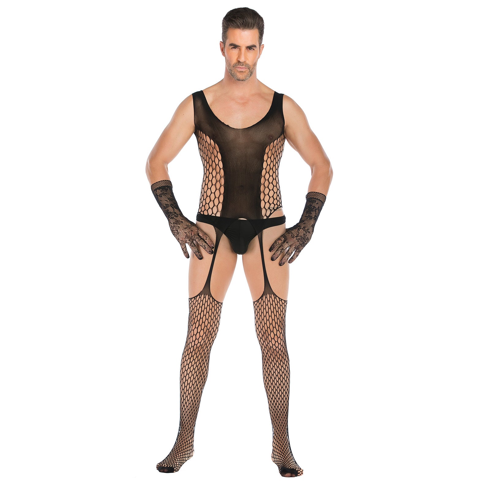 Men's High Stretch Jacquard One Piece Lace Gloves Set