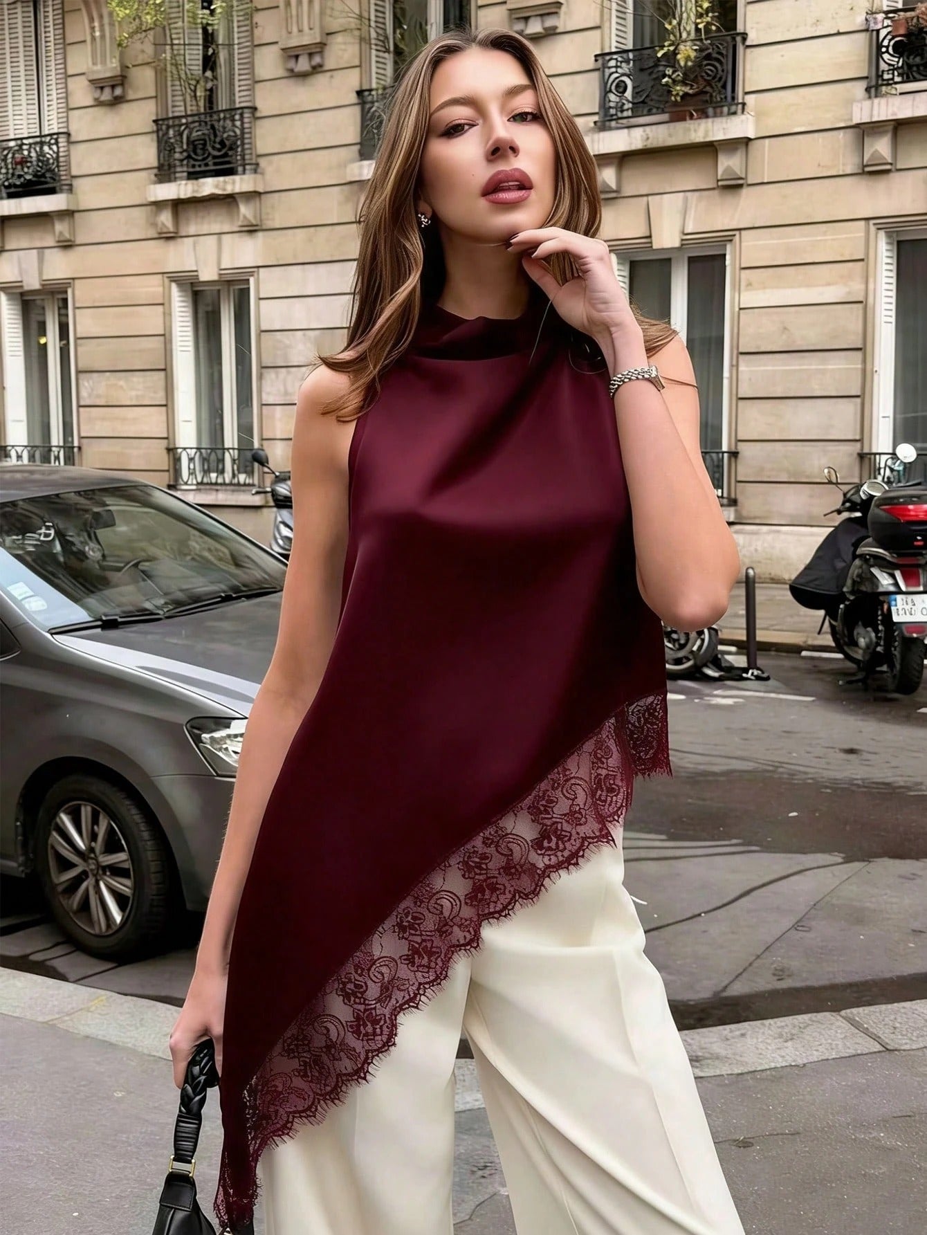 Elegant, Figure-flattering And Versatilesexy Sleeveless Lace-trimmed Top