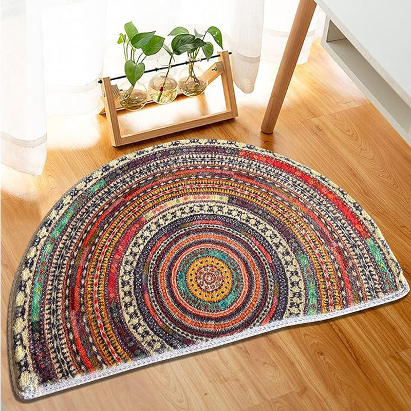 Bohemian Vintage Semi Circular Carpet, Half Round Door Mat,Semi Circle Bathroom Floor Rug,Mandala Boho Bohemian Non-Slip Welcome Entrance Way Absorbent Bath Mat