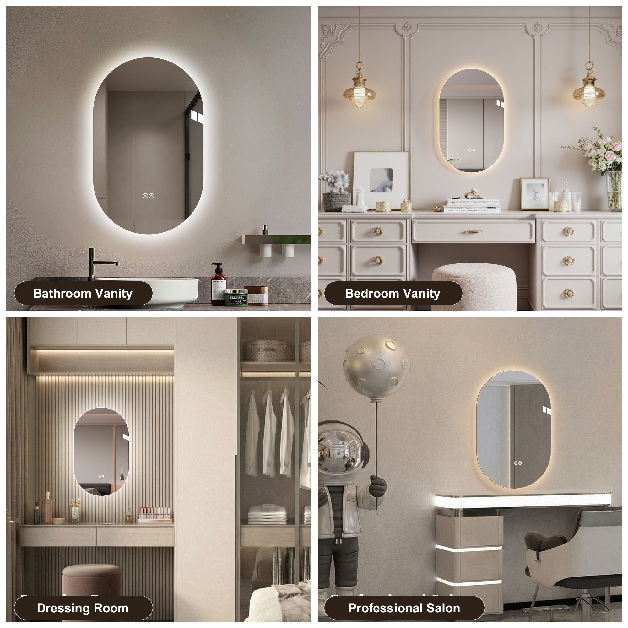 24 In. X 36 In. Capsule LED Backlit Bathroom Mirror With Anti-Fog, 3-Color Temperature, Stepless Dimming, Memory Function, IP44 Waterproof, Horizontal Or Vertical Mount