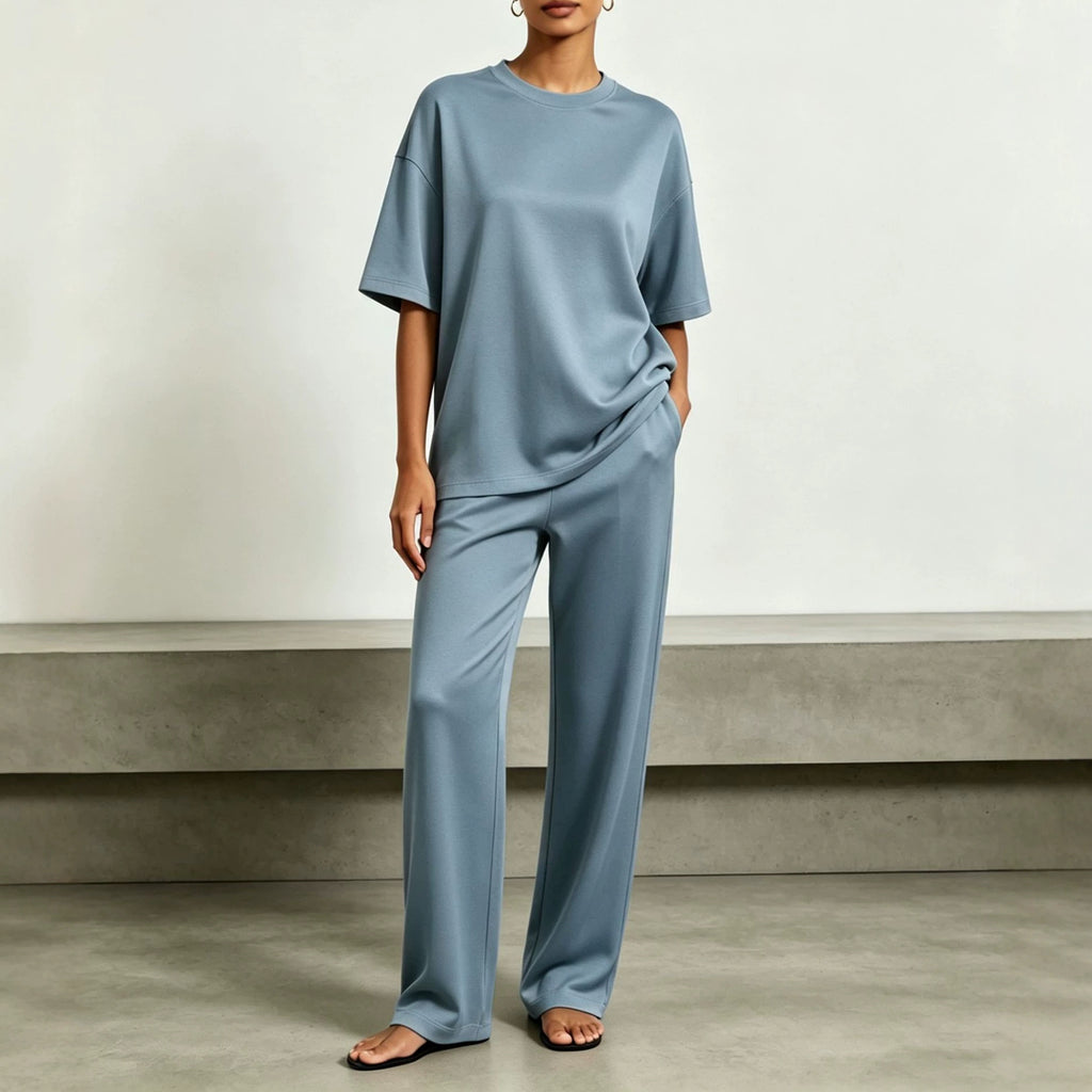 SpringSummer New Arrival Draped Solid-Color Slimming Wide-Leg Pants Set