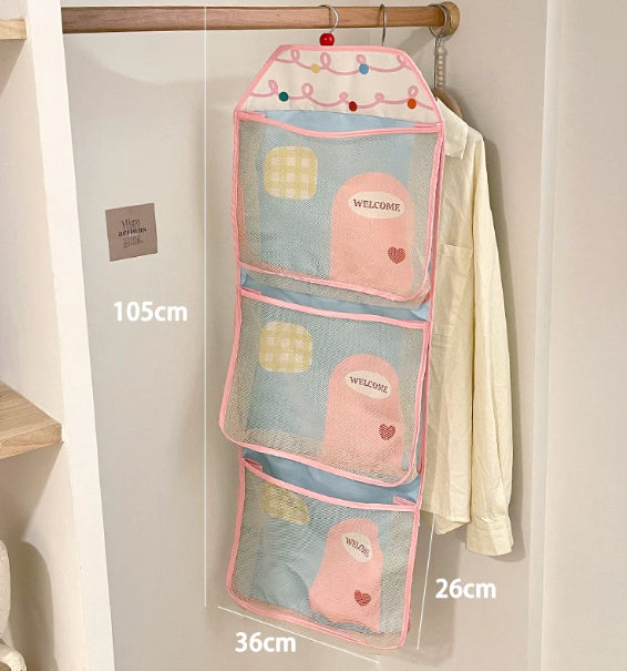Three-in-one Wall-mounted Net Bag For Wardrobe Hanging And Storage Net Pouch