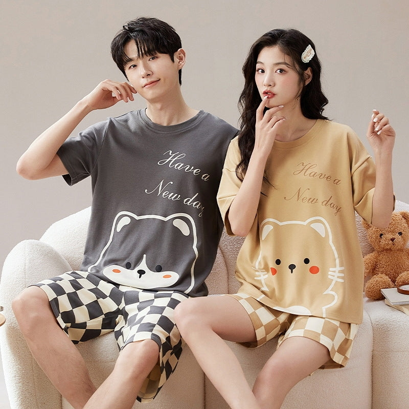Couple's Short-sleeve Shorts Thin Cute Bear Home Wear Set