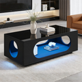 Coffee Table With LED Lighting  App Control , 100x50x35cm, MDF Material, 30kg Load Capacity,High Gloss Openwork Coffee Table,Large Storage Side Table,Sofa Table,Black