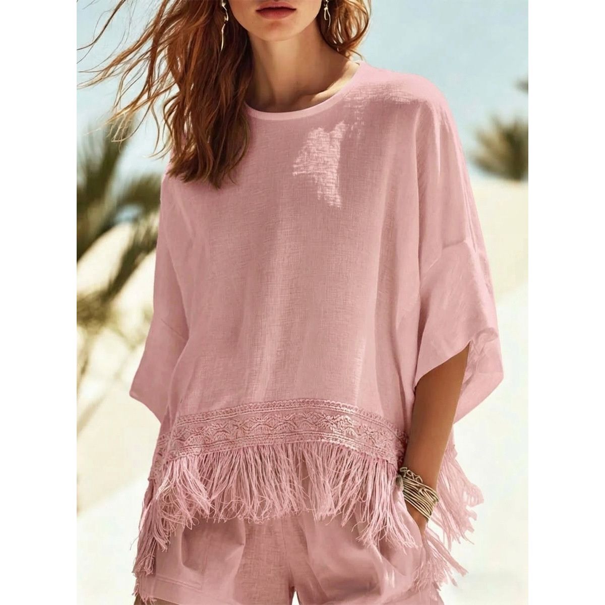 New Fallwinter Stylish Casual Crew-neck Tassel Top