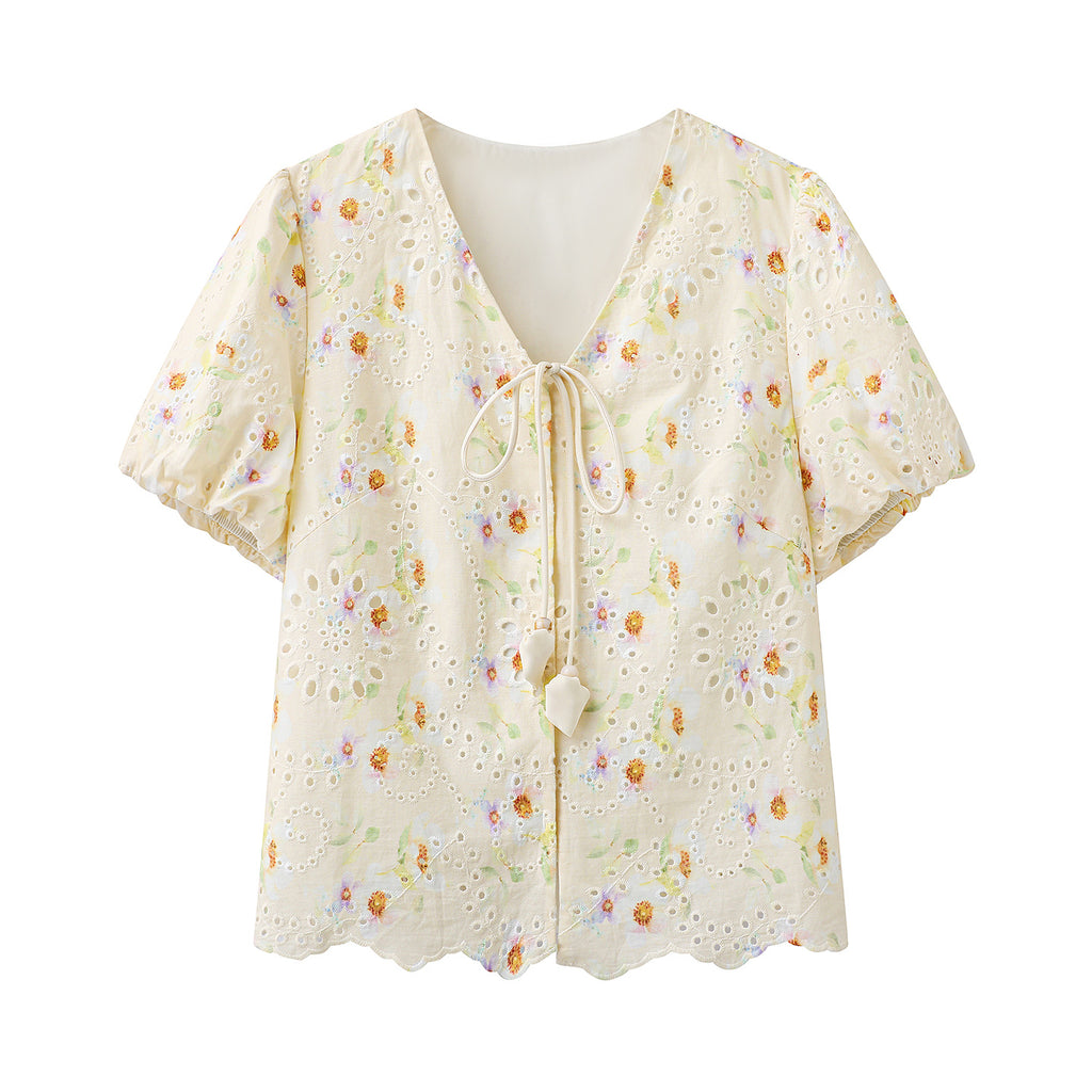 Embroidered Floral Blouse And Draping Skirt Two-piece Set