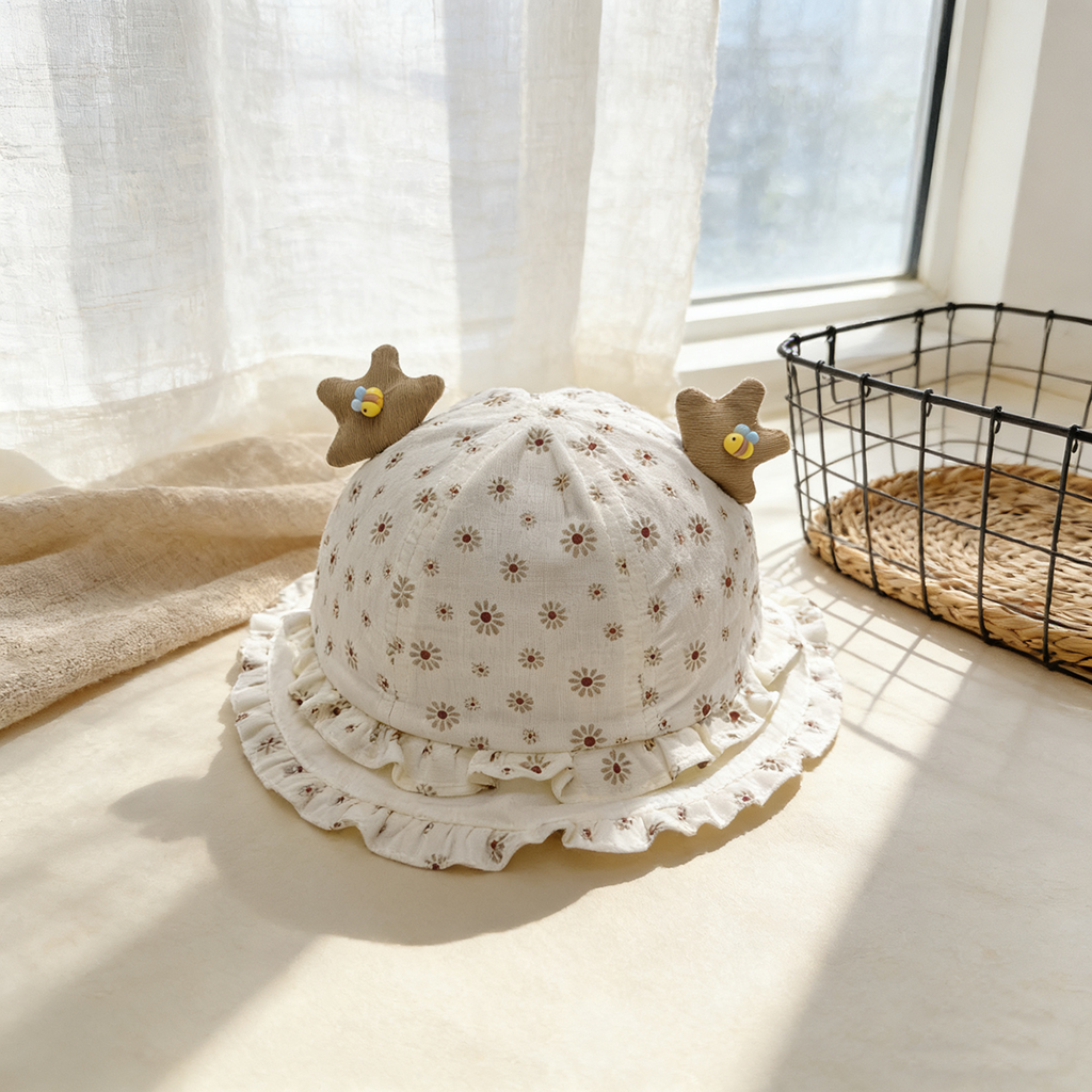 Children's Printed Flower Cartoon Bee Decorative Adjustable Sweet And Casual Fisherman Hat Suitable For Traveling And Shopping