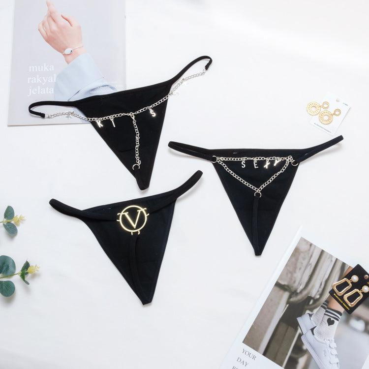 Solid Color Metal Chain Thong Personality
