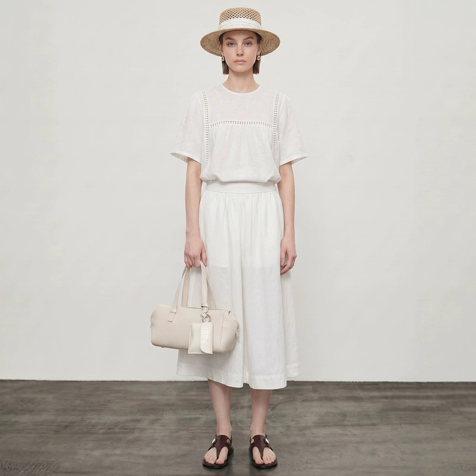 Embroidered Hollow-Out Linen Shirt For Women