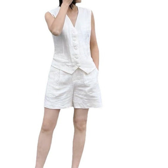 Fashionable Retro Vest And Shorts Set