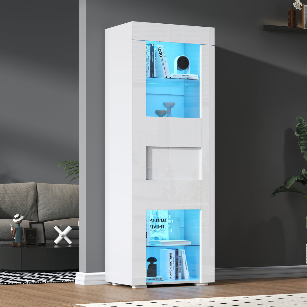 60X40X170cm Cabinet,Acrylic Cabinet Door, Display Cabinet High Gloss Storage Cabinet With LED Lighting, 2 Glass Shelves, Highboard, Living Room Cabinet, Storage Cabinet, Tall Cabinet, Sofa Cabinet,Whi