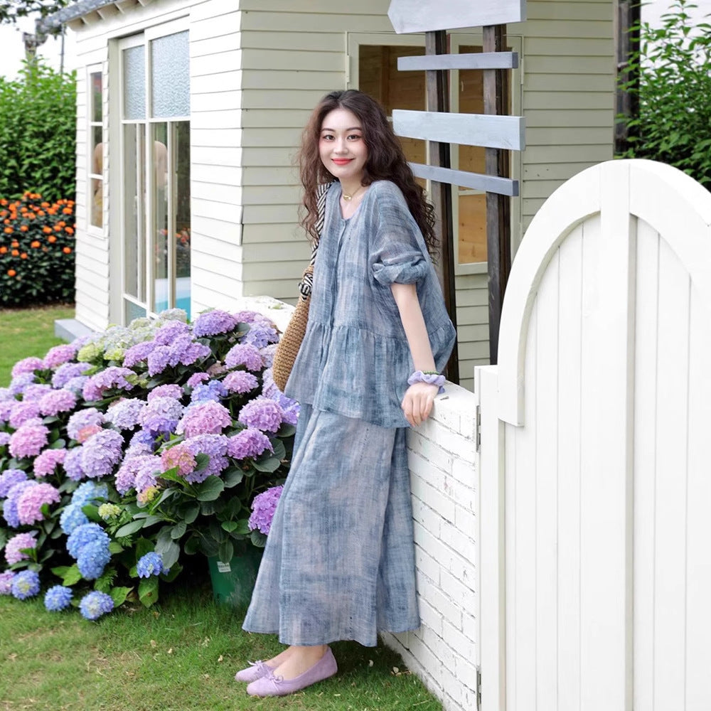 Women's Printed Shirt Top And Strap Dress