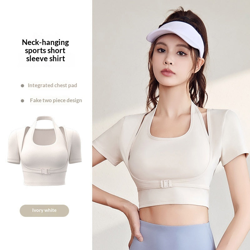 Halter-neck Yoga Top With Short Sleeves For Women
