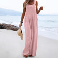 Sleeveless Wide-leg Buttoned Ethnic-style Jumpsuit