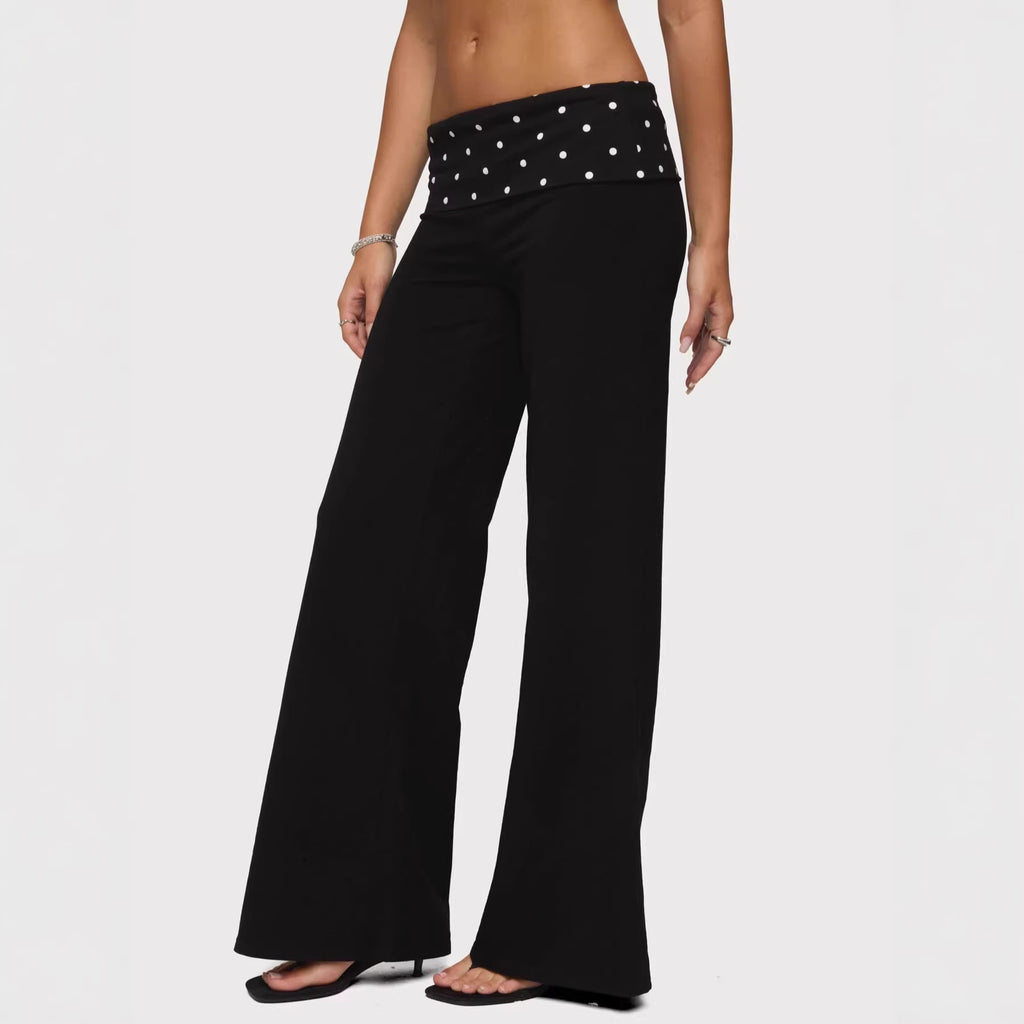 Casual Polka-dot Patchwork Fold-over Trousers