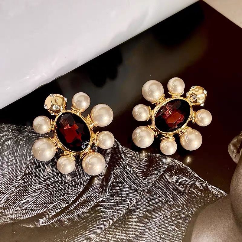 Vintage Retro Gold Elegant Earrings, Classic Pearl  Style Studs, Chic French All-Match Fashion Jewelry For Women