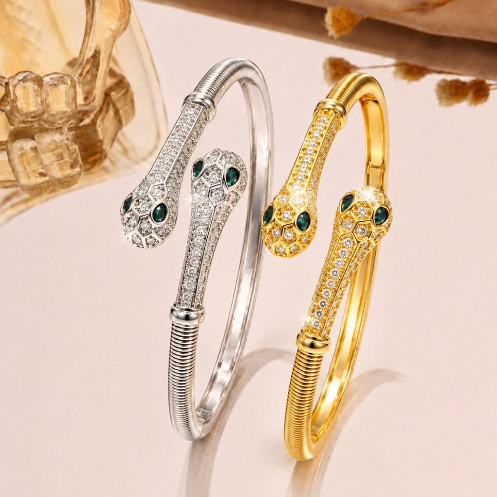 Light-luxury Fully Diamond-encrusted Double-headed Serpent Bracelet