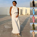 SpringSummer Halterneck Sleeveless Top With Flowing Straps And High-Waisted Fishtail Midi Skirt Set