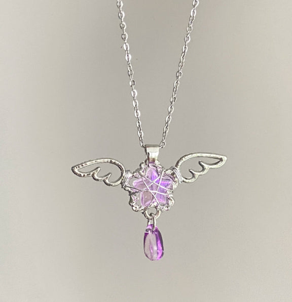 Yellow And Purple Star Angel Wings Necklace Collar Chain