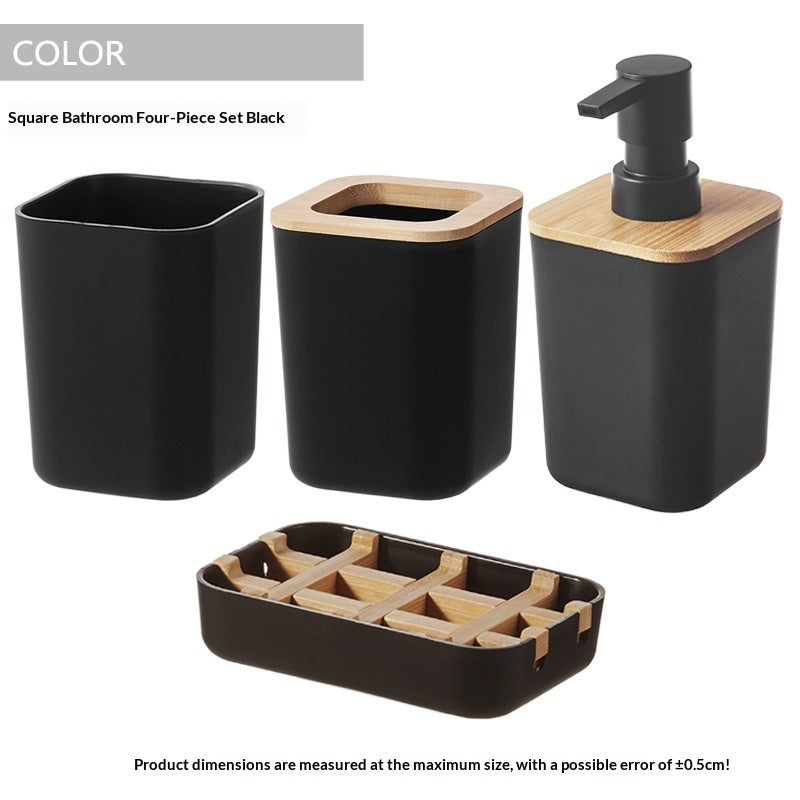 Bamboo And Wood Bathroom Wash Set Four Pieces
