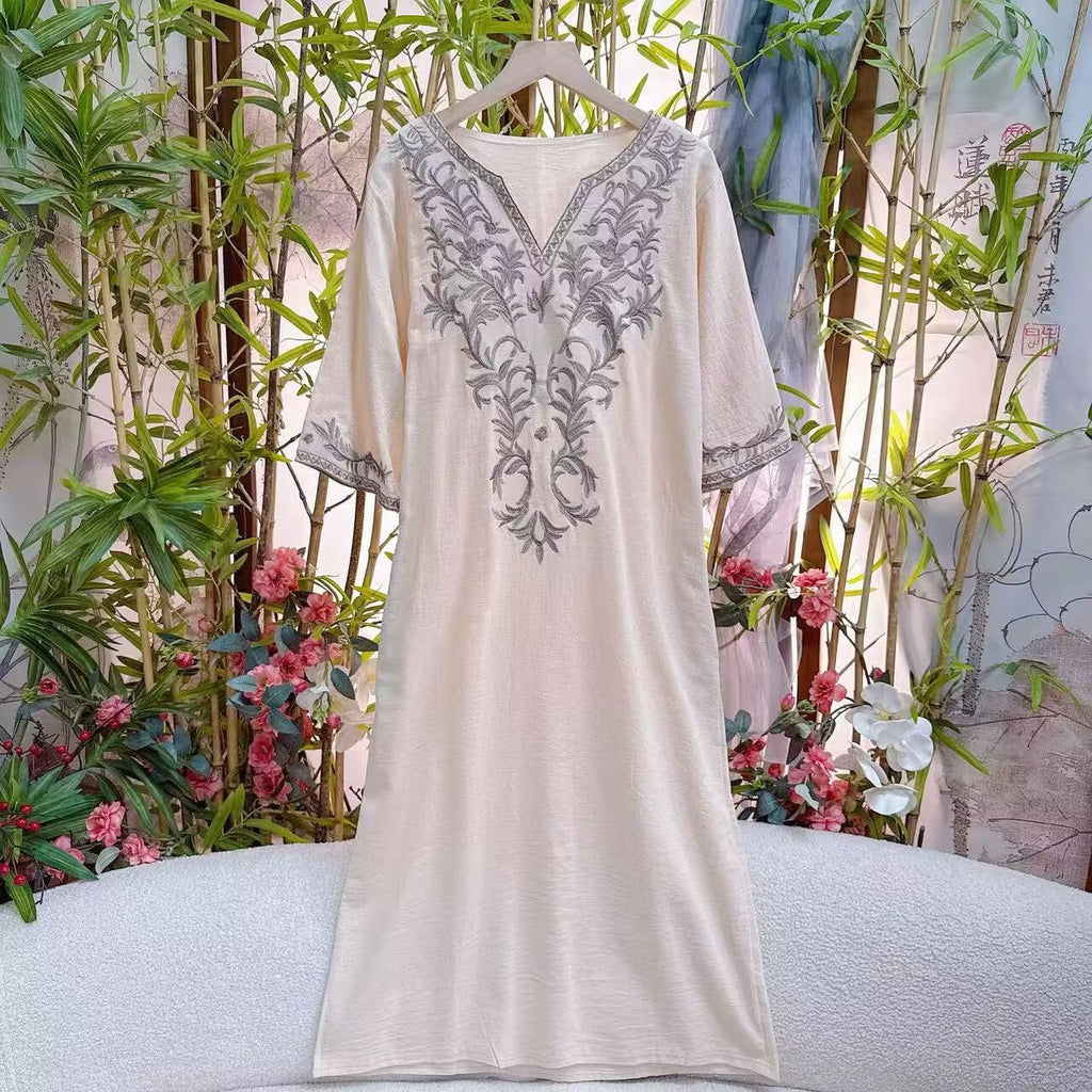 Vacation Style Artistic Dress Ethnic Inspired Embroidered One Piece Dress