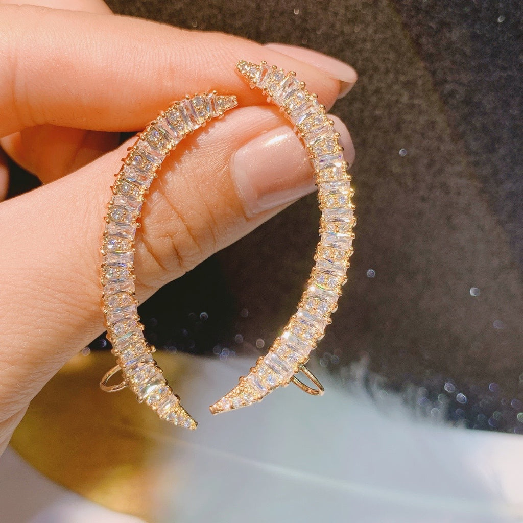 S925 Silver Needle Crescent Zircon Earrings