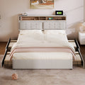 Double Bed With 4 Drawers & USB C Socket, Upholstered Bed 140x200cm, Height-adjustable Headboard, Wooden Slatted Frame  Without Mattress