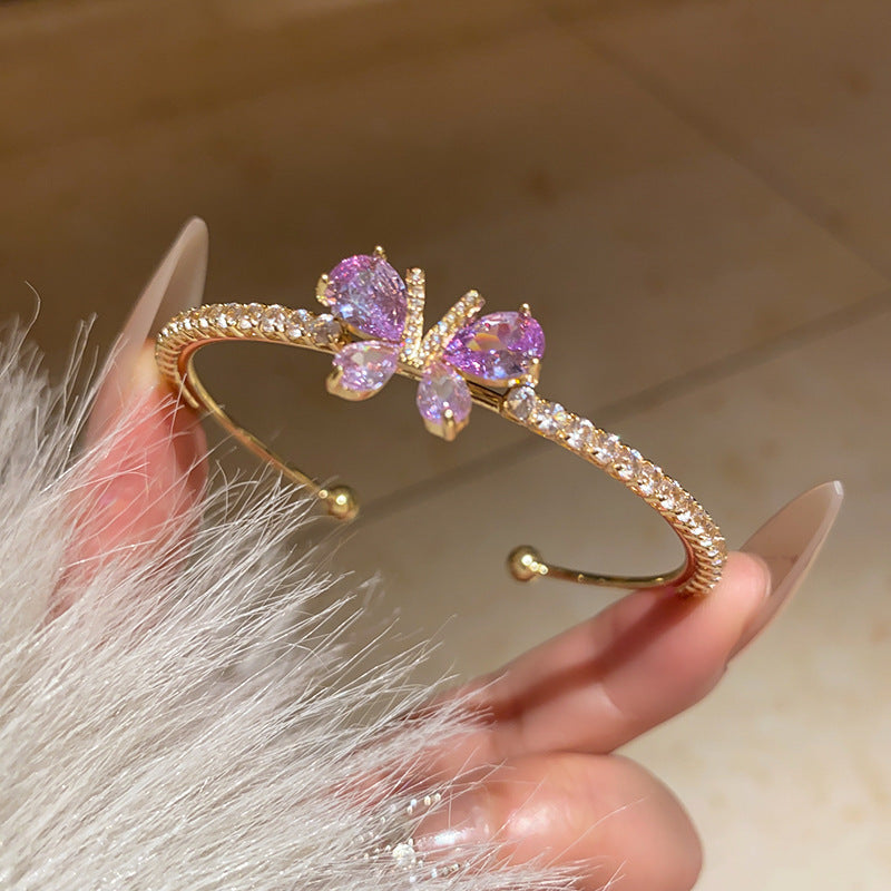Elegant French Royal Court Style Bracelet, Inlaid Shiny Zircon Rhinestone Retro Design Light Luxury High-End Versatile Female Wrist Jewelry