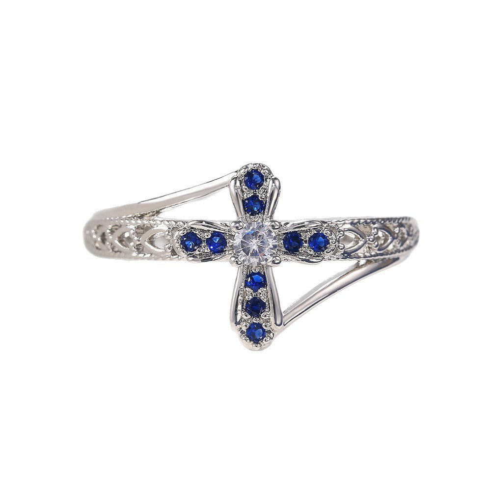 Western-style Light-luxury Womens Hollowed-out Micro-paved Zircon Ring