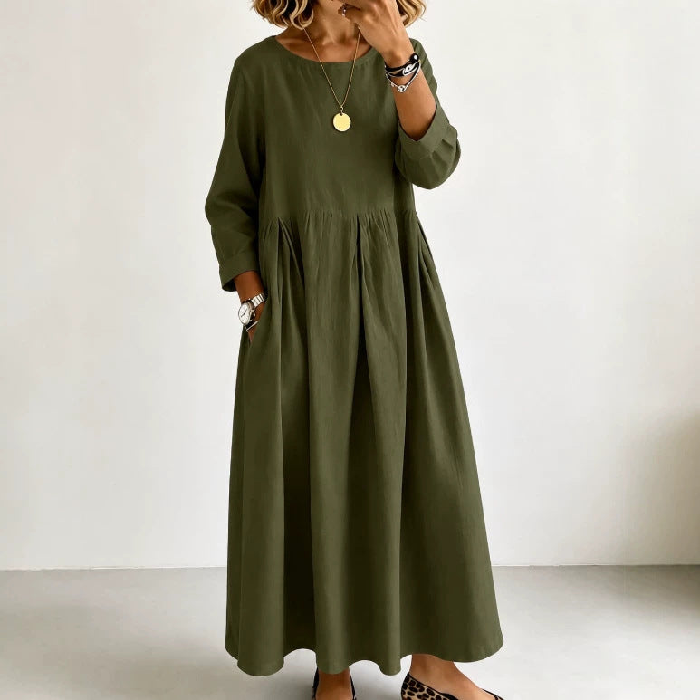 Autumn Long-sleeve Dress Womens Midi-length Loose Fit Plus Size