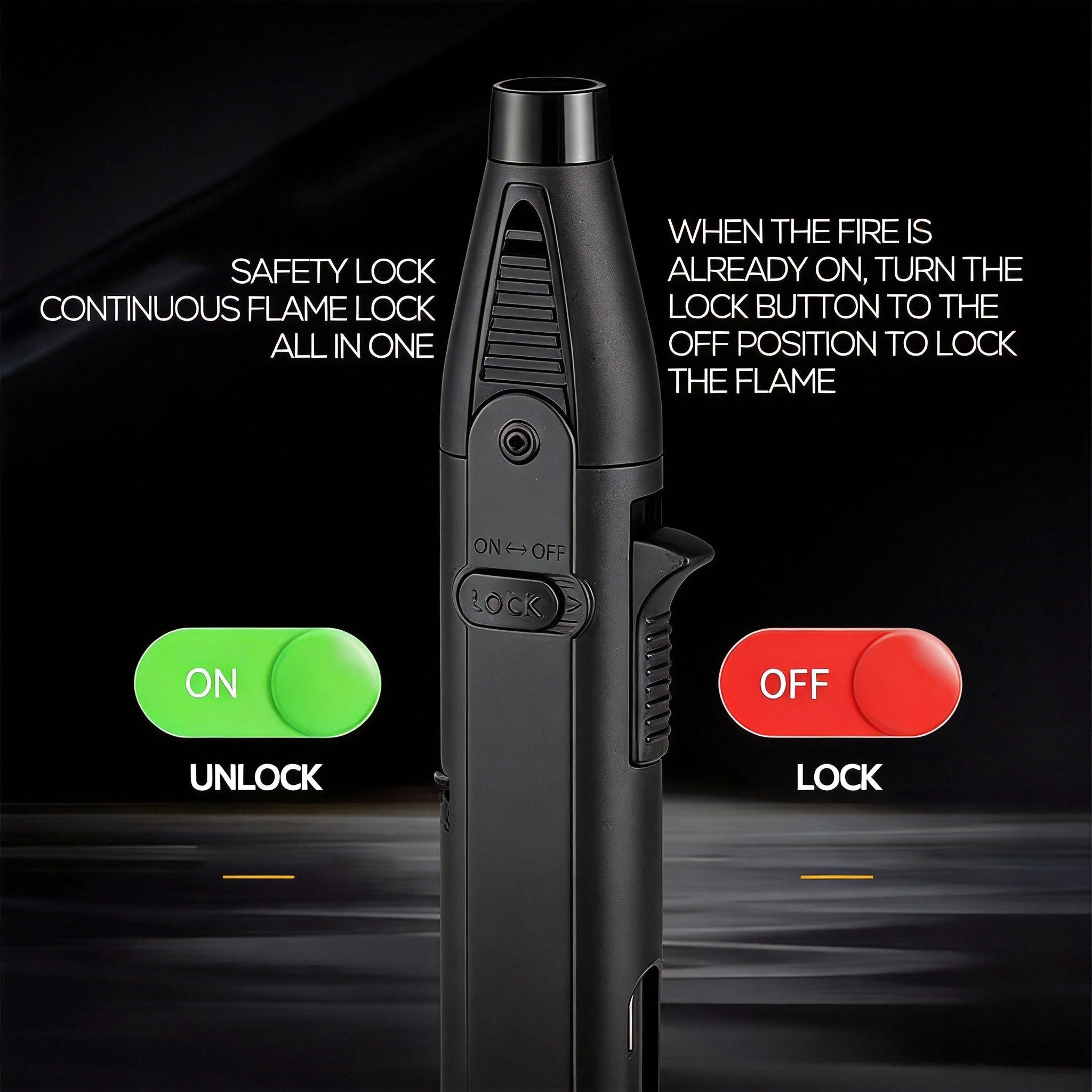 Outdoor Windproof Lighter, Torch Lighter, Blue Flame Lighter With Safety Lock, Suitable For Candles, Barbecue, Stove Walls, Camping Gifts  Excluding Butane Gas