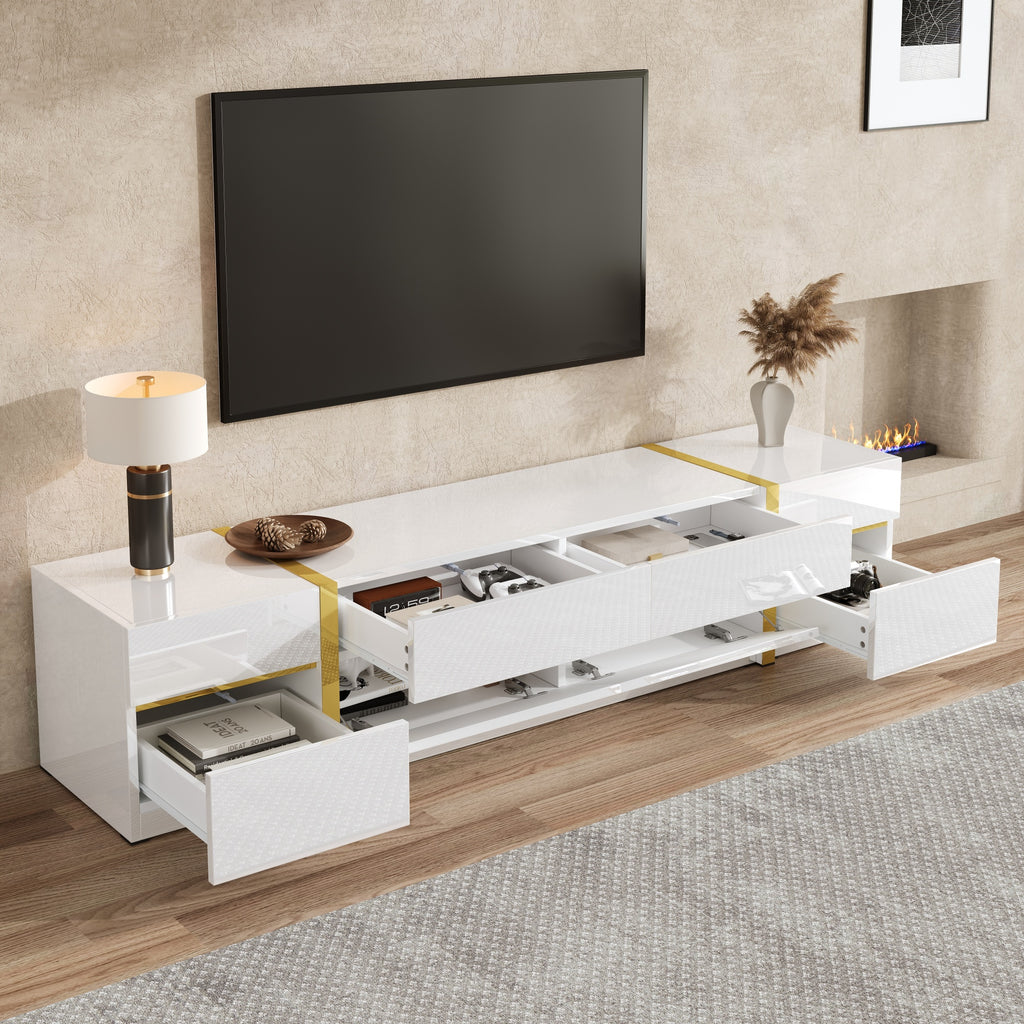 Luxurious TV Stand , TV Cabinet,High Gloss Finish , Gold Tone Edges , With Drawers And Doors , Modern Style , Provides Plenty Of Storage Space For The Living Room , TV Cabinet