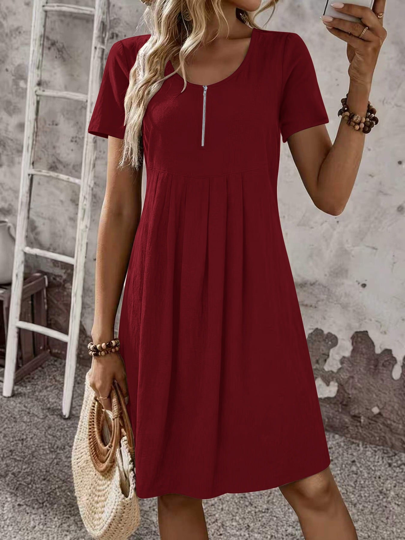 Mens Fashionable Loose-fit Zip-up Short-sleeve Dress