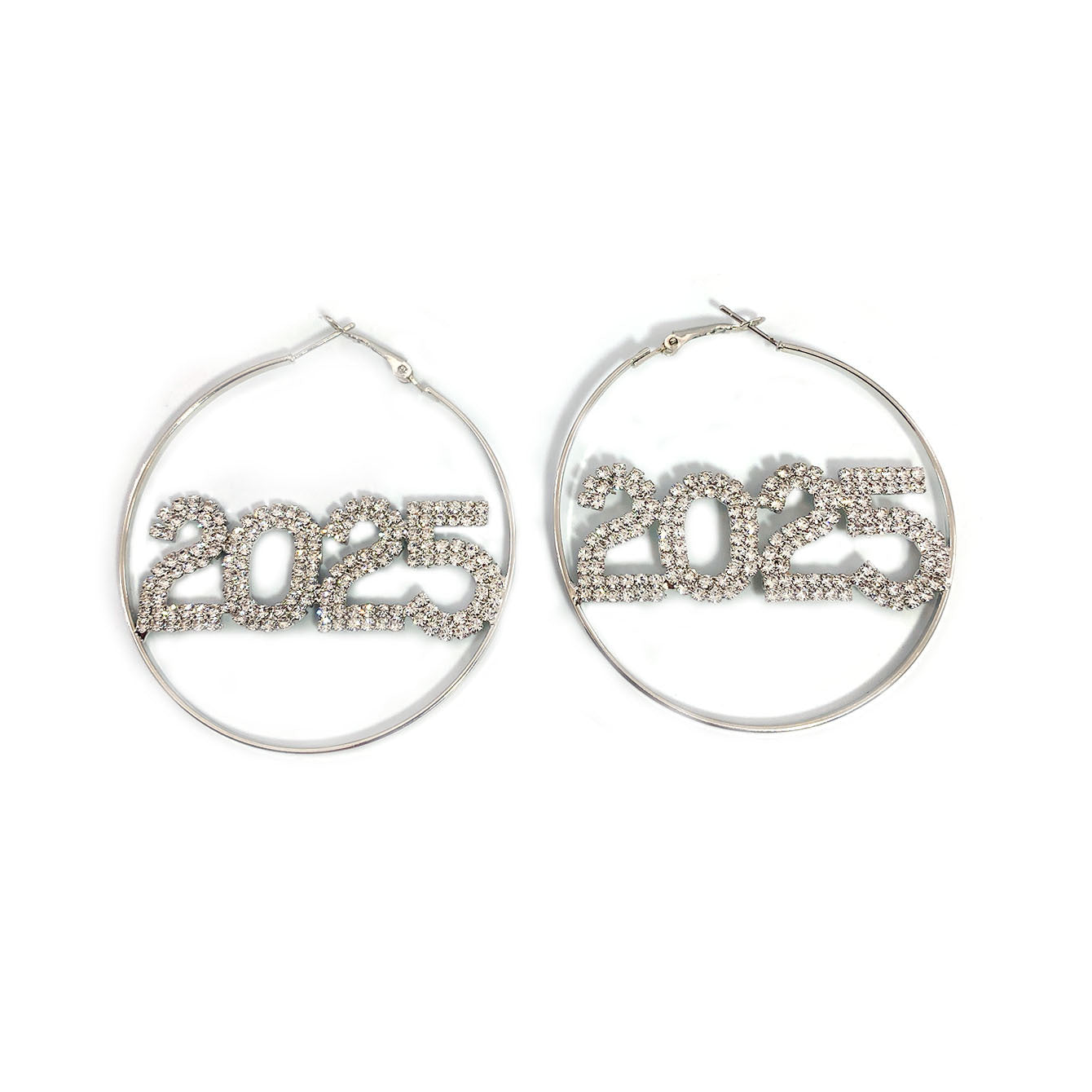 1 Pair Ring Earrings Fashion Full Rhinestone Digital Earrings Copper Material New Year Party Jewelry Accessories