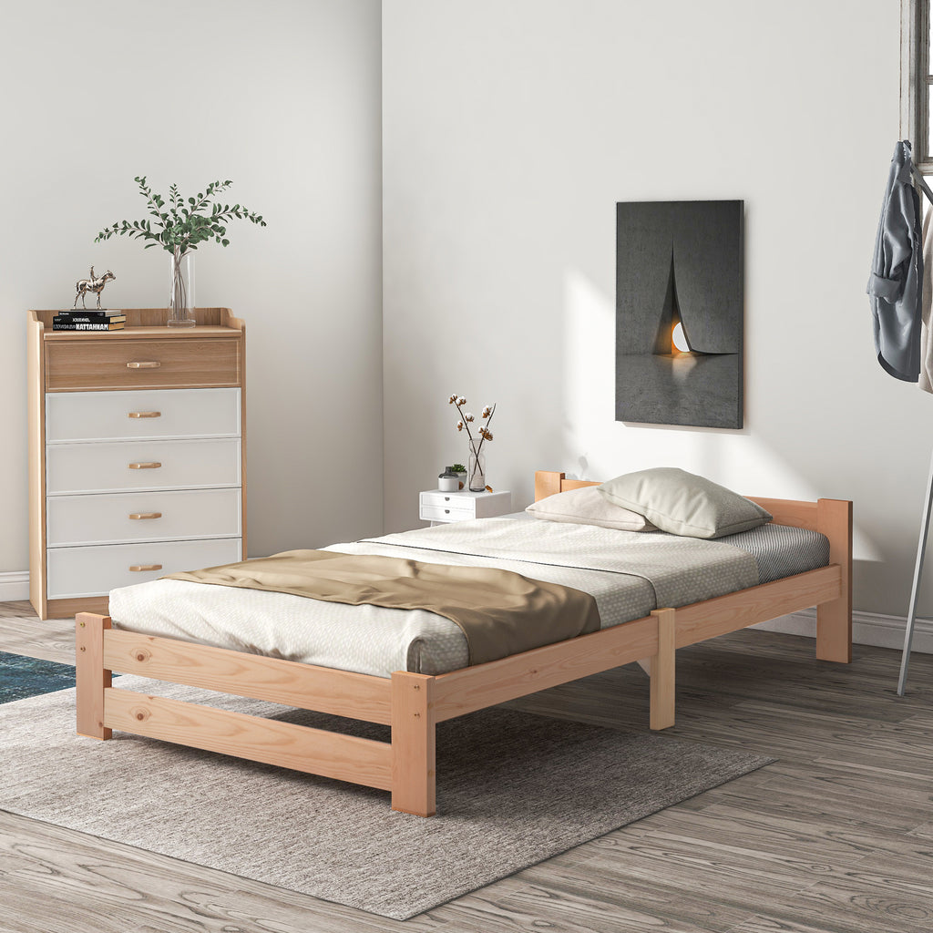 Solide Massivholzbett Futonbett Massivholz Natur Bett Aus Mit Kopfteil Und Lattenrost , Natur 200x90cm