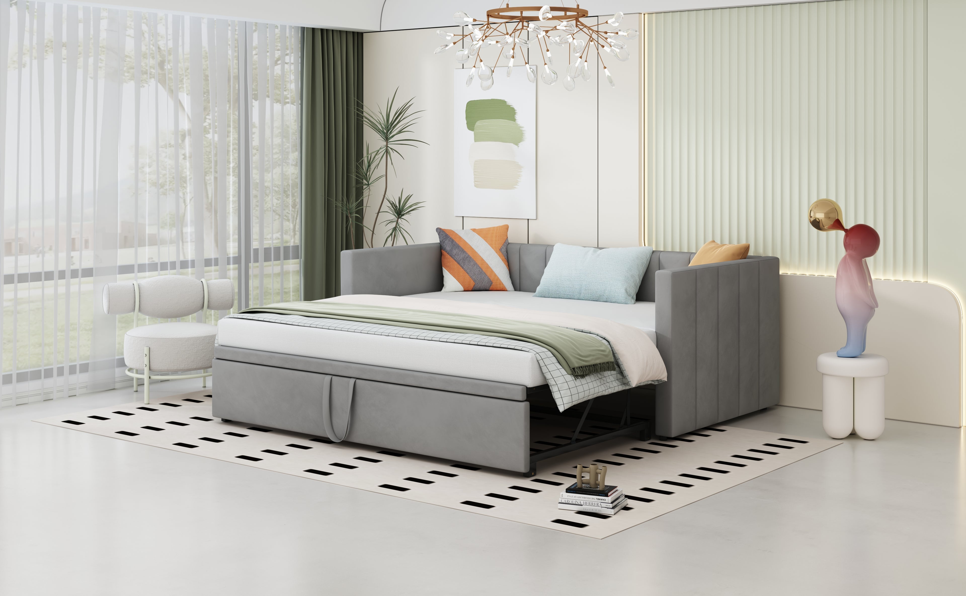 Upholstered Pull-out Sofa Bed 90 180 X 200 Cm With Slatted Bases Multifunctional Bed In Skin-friendly Grey Velvet Old SKU LDU00058AAG.