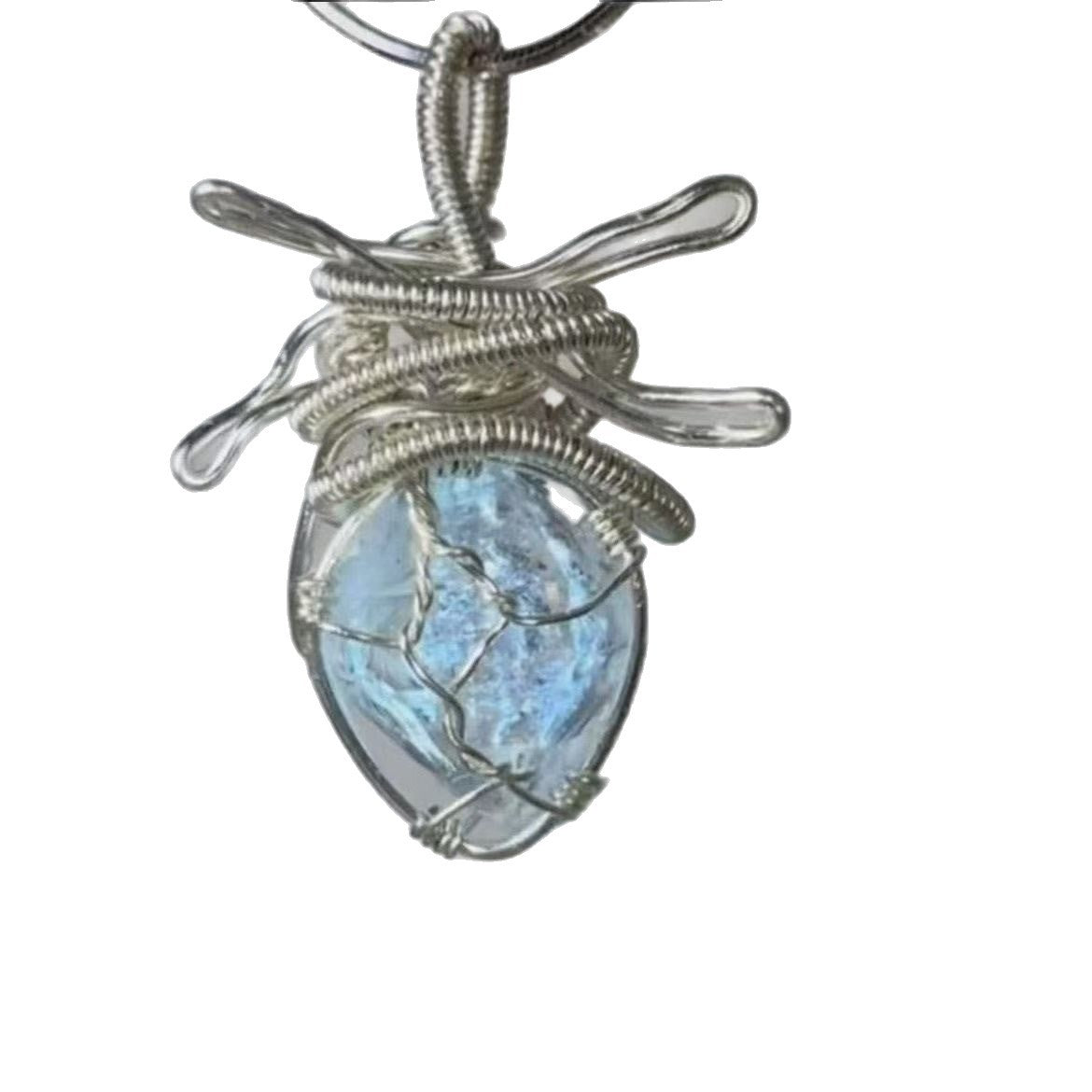 Womens Aquamarine Heart Crystal Necklace